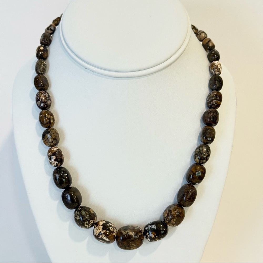 Jay King DRT Graduated Brown Confetti Opal Beaded Sterling Silver Necklace